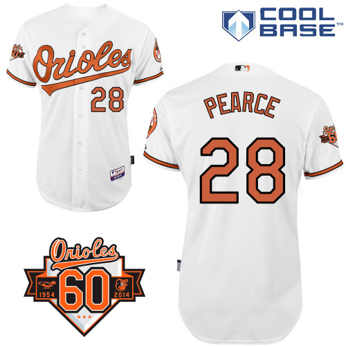 Steve Pearce #28 MLB Jersey-Baltimore Orioles Men's Authentic Home White Cool Base/Commemorative 60th Anniversary Patch Baseball Jersey